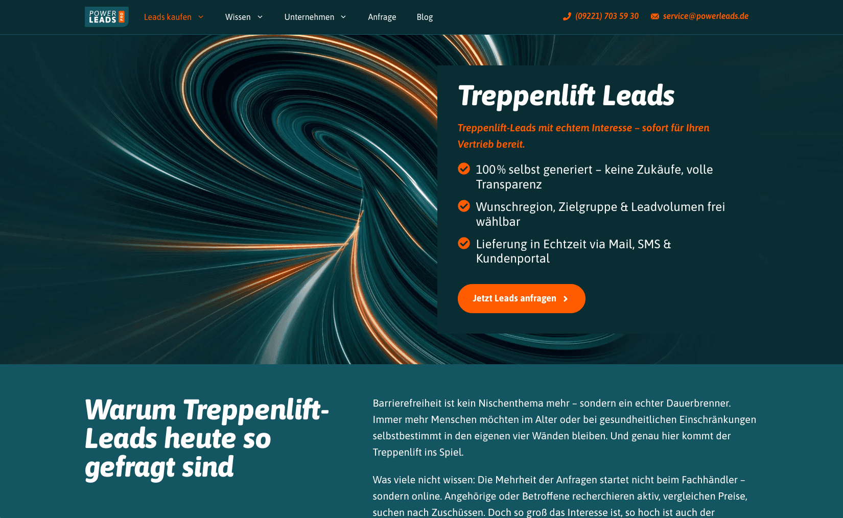 Powerleads Website Vorschau Treppenlift Leads