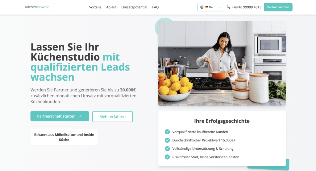KitchenAdvisor B2B Website Vorschau
